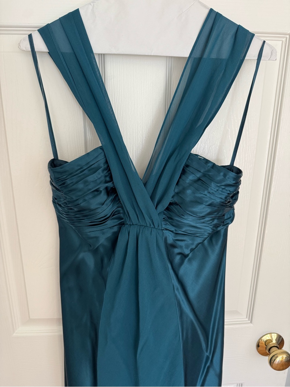 Donna Ricco Teal Satin & Chiffon V-Neck Midi Dress